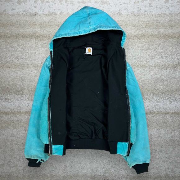 Vintage Carhartt Jacket Light Blue Cotton Canvas Mesh Lined Hooded Full Zip 90s - Picture 2 of 6
